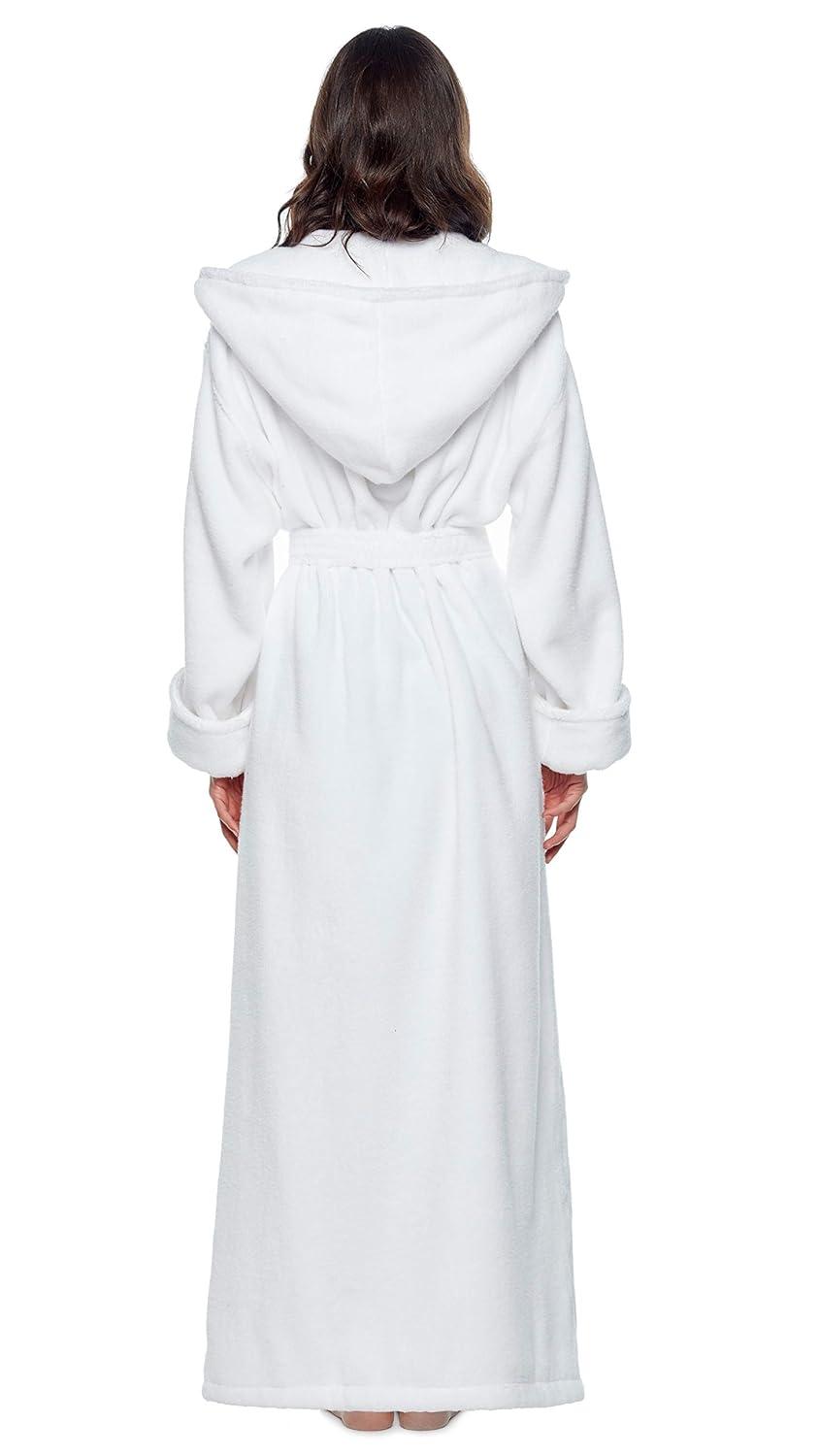 Women's Cotton Hooded Full Length Turkish Bathrobe White X-Large
