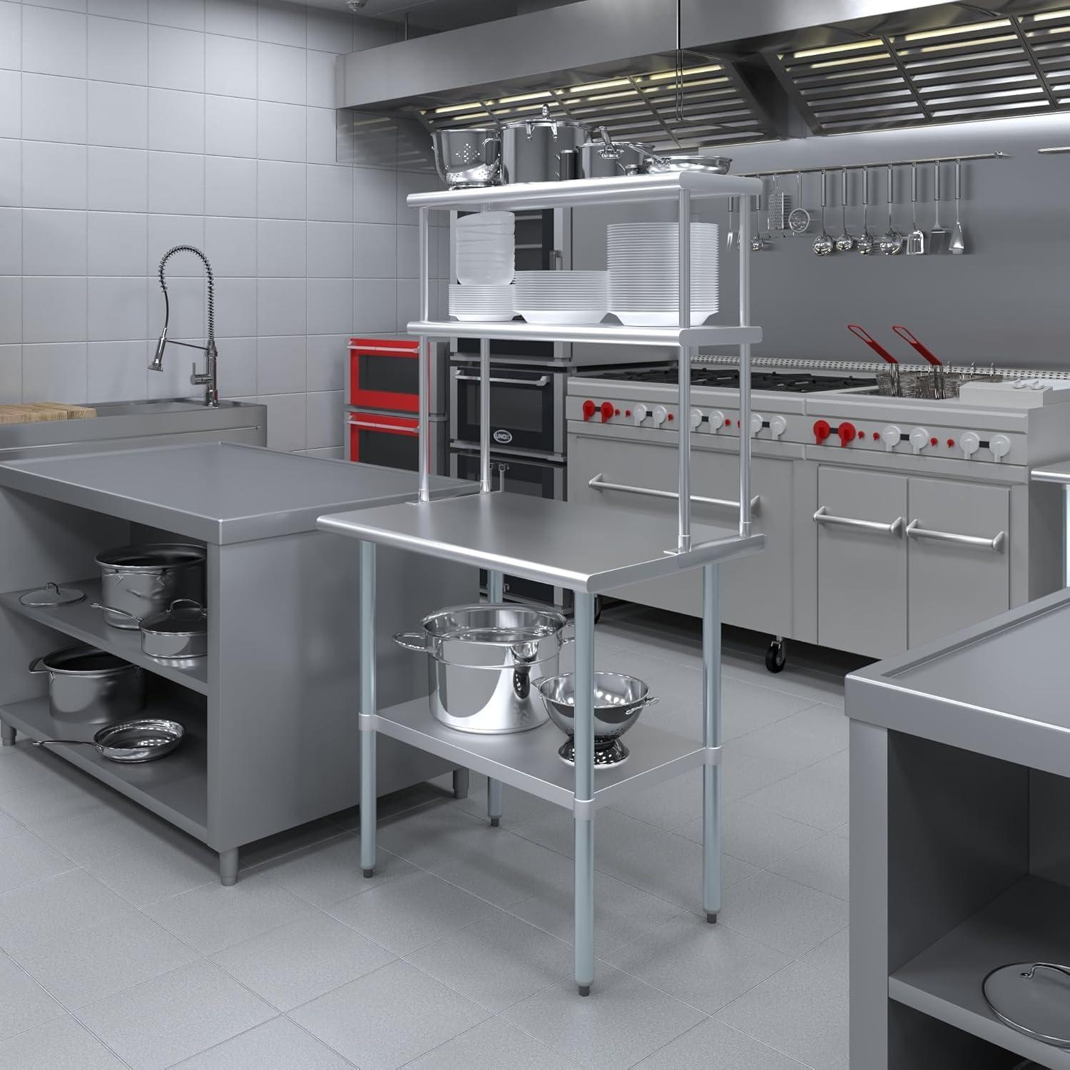 Adjustable Double Overshelf 12 x 36 - Stainless Steel for Work Table