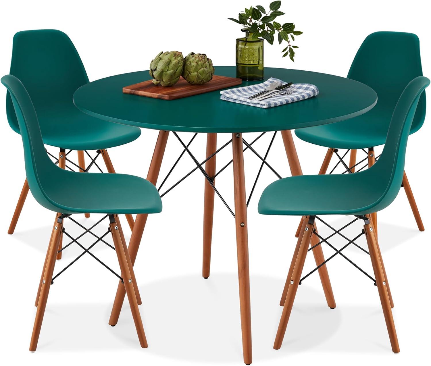 Best Choice Products 5-Piece Compact Mid-Century Modern Dining Set w/ 4 Chairs, Wooden Legs