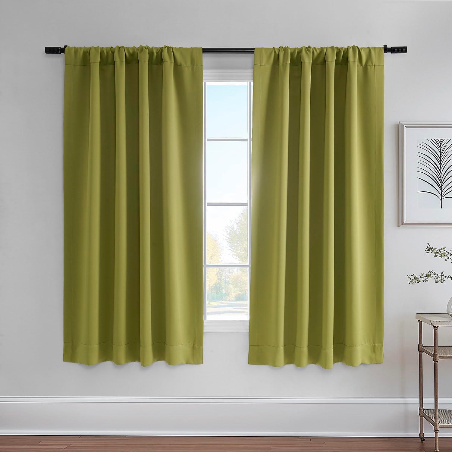 Moss Green Polyester Blackout Tie-Up Curtain Panel 46" x 63"