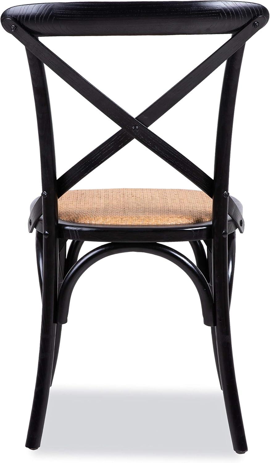 Black Birch Wood Cross Back Dining Chairs with Cane Seats