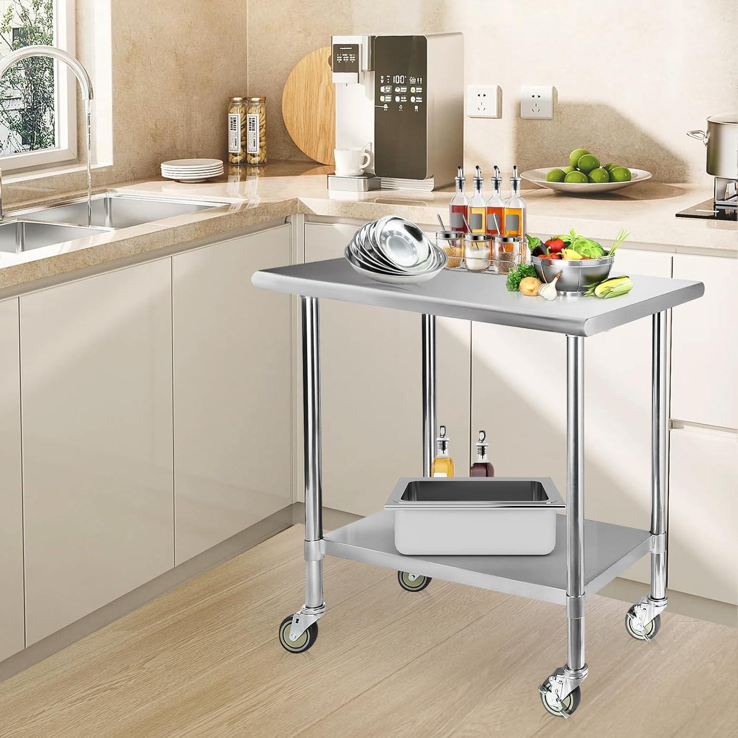 Sakiyr Stainless Steel Work Table, Heavy Duty Commercial Food Prep Table with Undershelf for Home Kitchen