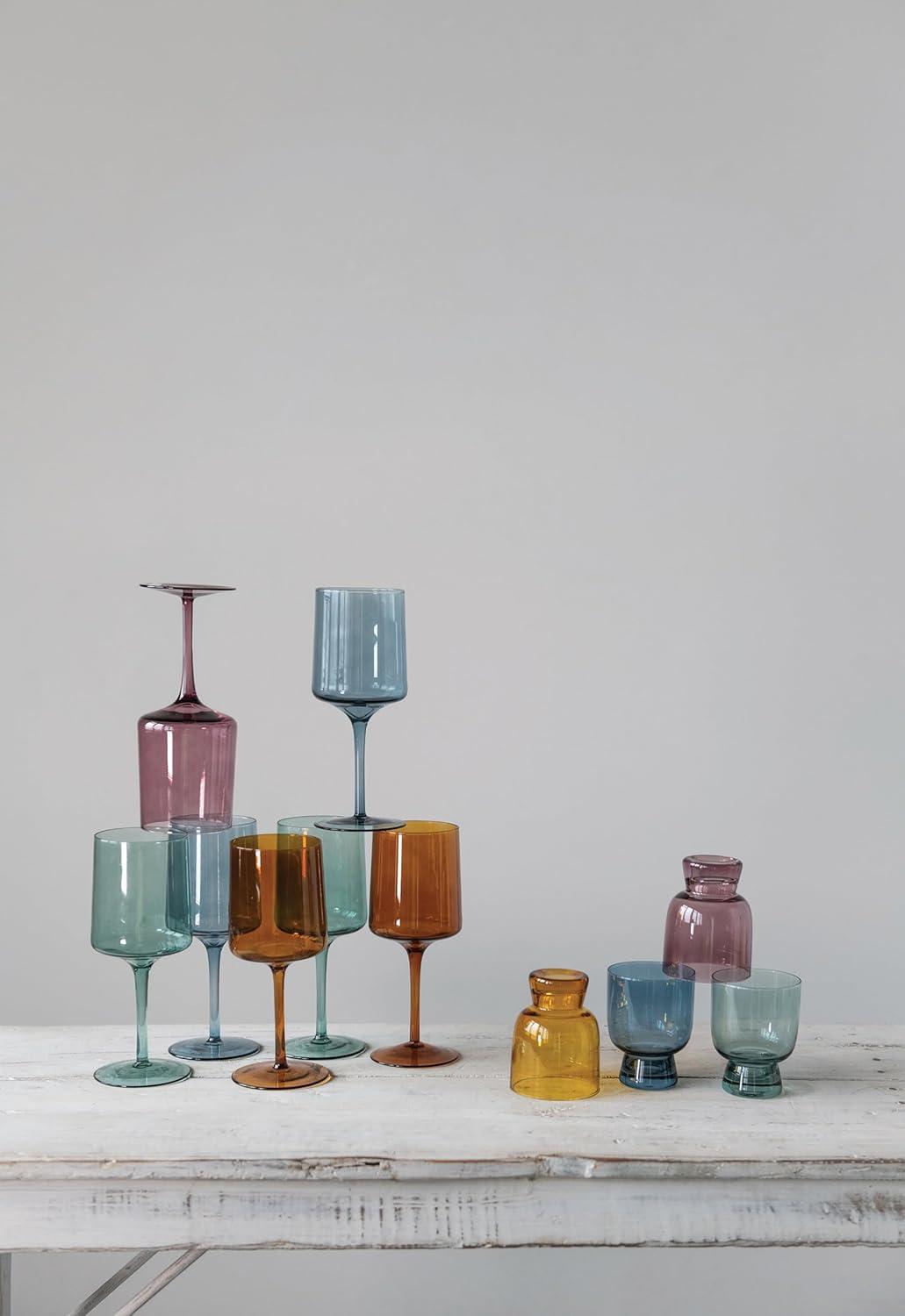 Creative Co-Op Multicolor Stemmed Wine Glass Set