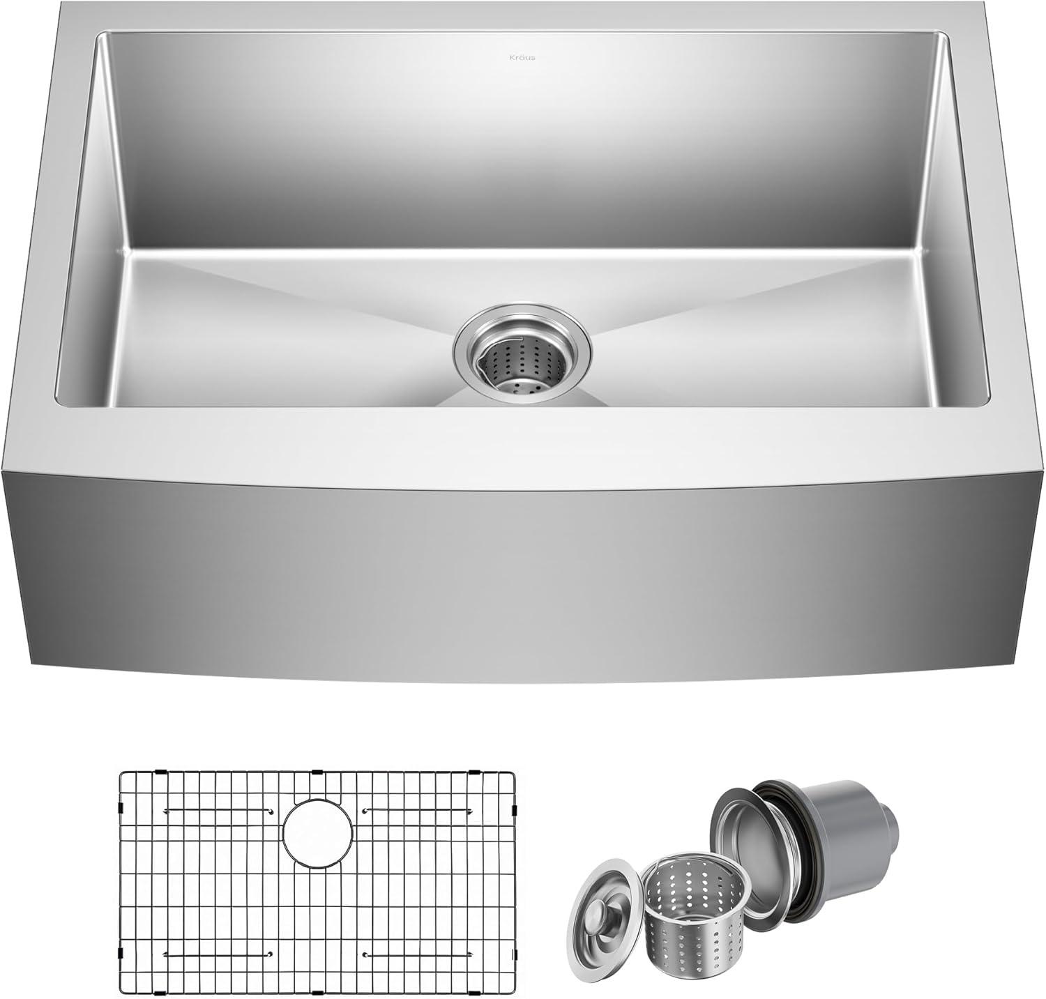 KRAUS Standart Pro Apron Front Farmhouse 16 Gauge Single Bowl Stainless Steel Kitchen Sink