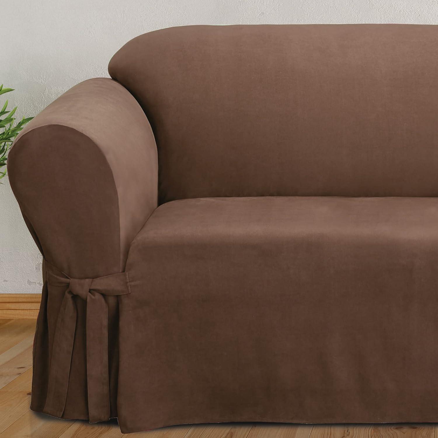 Soft Suede Box Cushion Sofa Slipcover