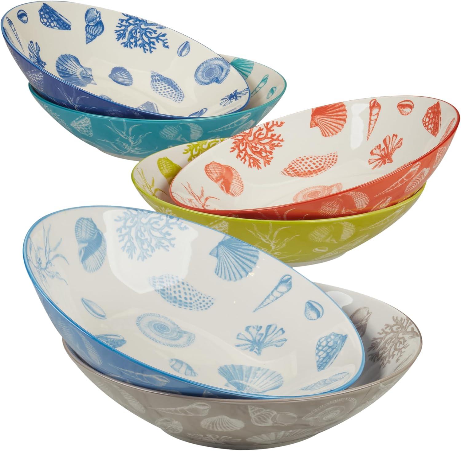 Seaside Set of 6Soup Pasta Bowl 6 asst 9.25in Diam x 2.25in 40oz