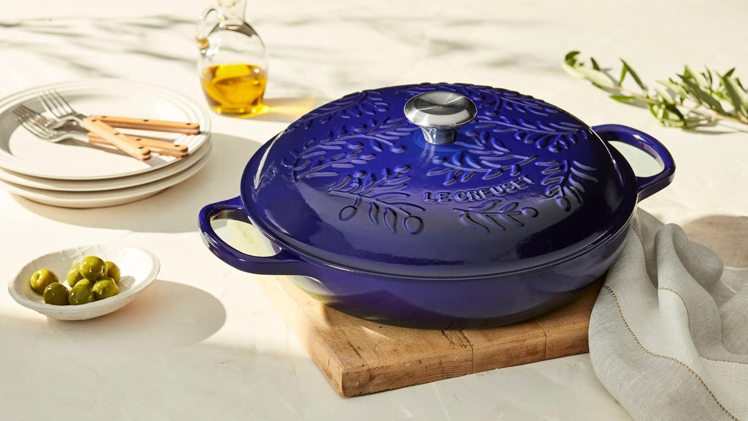 Le Creuset Signature Enameled Cast Iron Olive Branch Collection with Embossed Lid