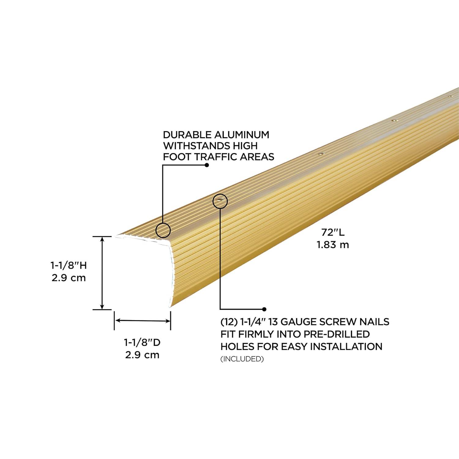 M-D Building Products 79103 1-1/8 In. X 1-1/8 In. X 72 In. Satin Brass Aluminum Stair Edging w/ Screw Nails