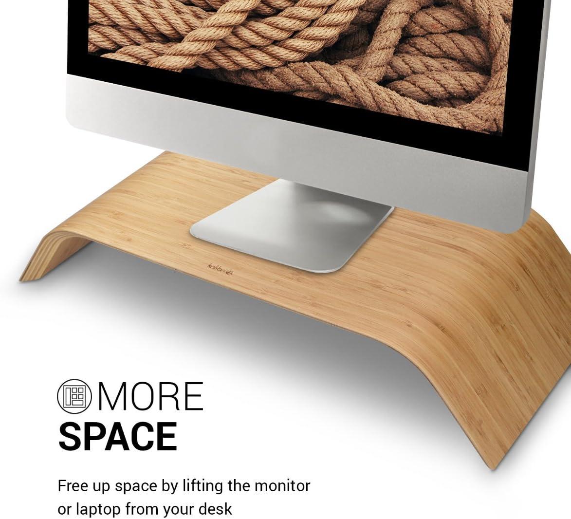 kalibri Wood Monitor Stand Riser - Computer Desk Holder Desktop Dock Wooden Mount Display for PC TV Screen Notebook Laptop - Bamboo