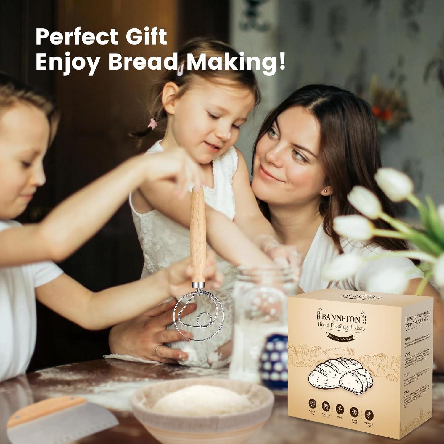 Banneton Bread Proofing Basket - Sourdough Starter Kit Banneton Sourdough Proofing Basket Set of 2, Sourdough Bread Baking Supplies for Making Baking Fermentation (9" Round & 10" Oval, 6 Accessories)