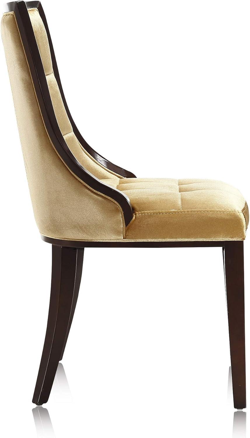 Manhattan Comfort Fifth Avenue Faux Leather Dining Chair (Set of Two) in Cream and Walnut