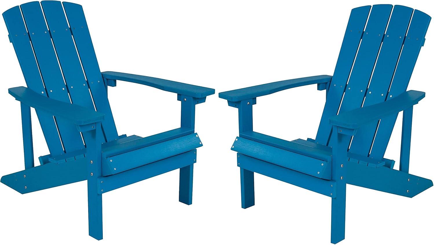 Coastal Blue Poly Resin Adirondack Chair Set with Cushions