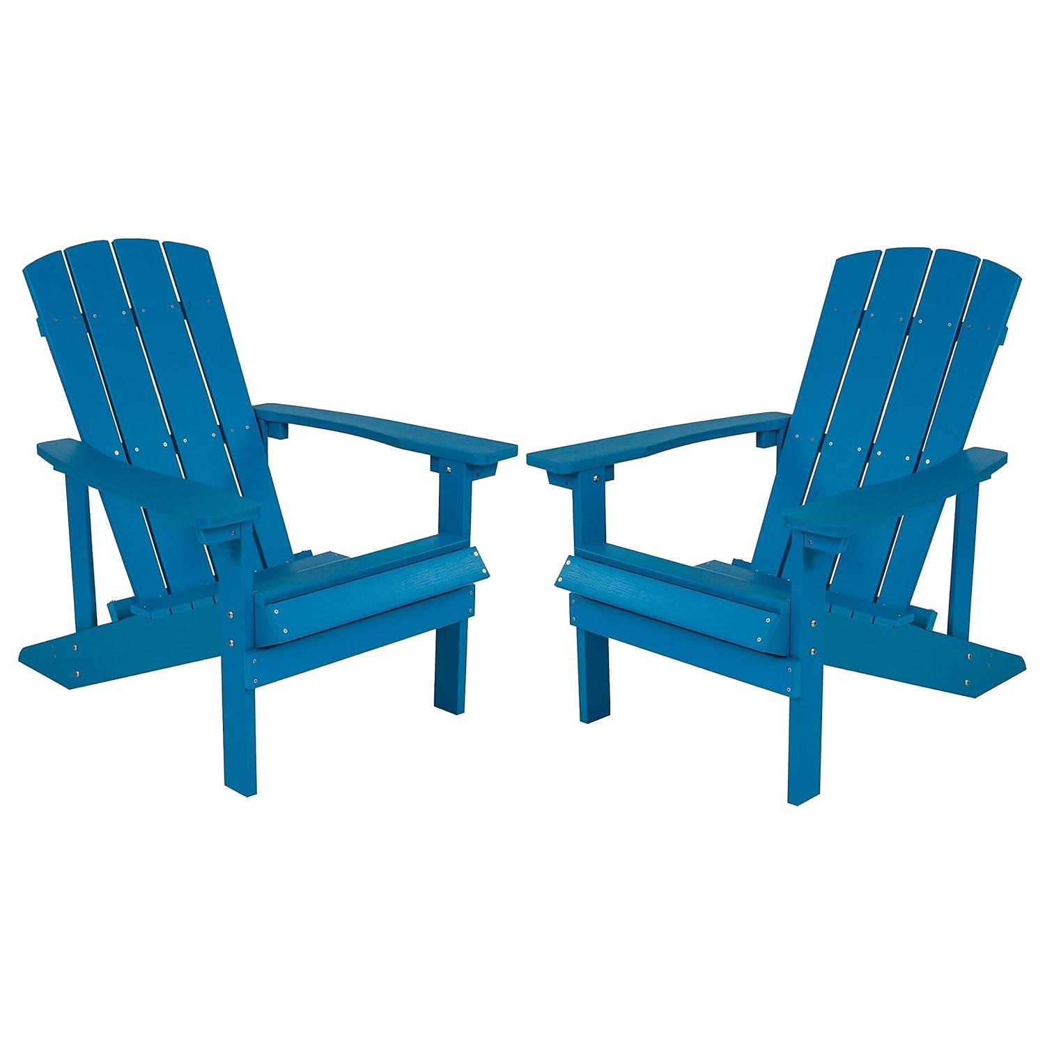 Flash Furniture Set of 2 Charlestown All-Weather Poly Resin Wood Adirondack Chairs in Blue