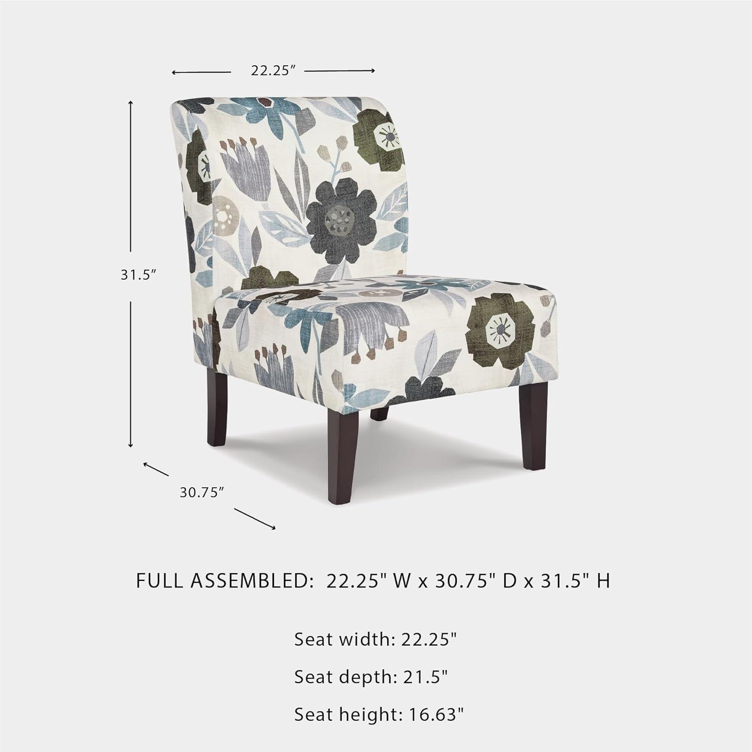 Signature Design by Ashley Triptis Accent Chair, Armless, Floral Pattern Upholstery, Ivory/Blue/Charcoal/Brown
