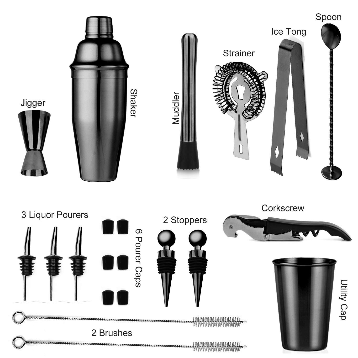 SOING 24-Piece Bartender Kit with Stand,Perfect Mixology Bar Kit Cocktail Shaker Set for Drink Mixing,Stainless Steel Bar Tools with All Needed Accessories,Recipes