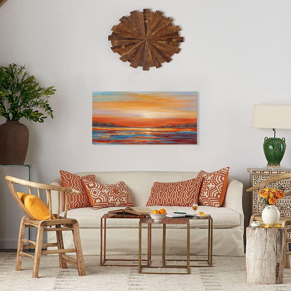 Colorful Ocean Sunset Abstract Canvas Wall Art 40x20 Inch