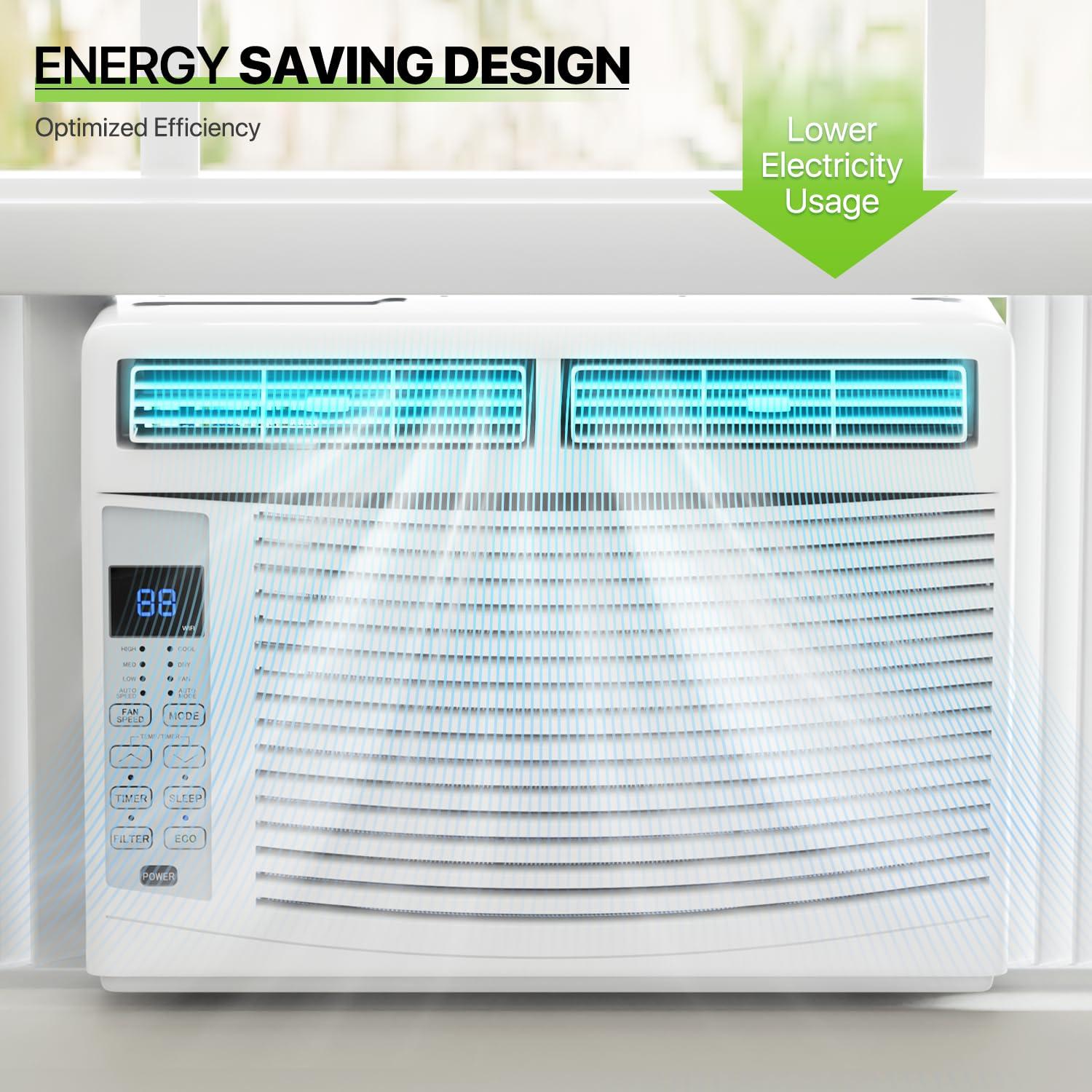 Bring Home Furniture 8000 BTU Smart Window Air Conditioner with WiFi/App Control & Energy Star 24H Scheduling & Remote Included Cools 350 Sq.Ft. for Bedroom Living Room