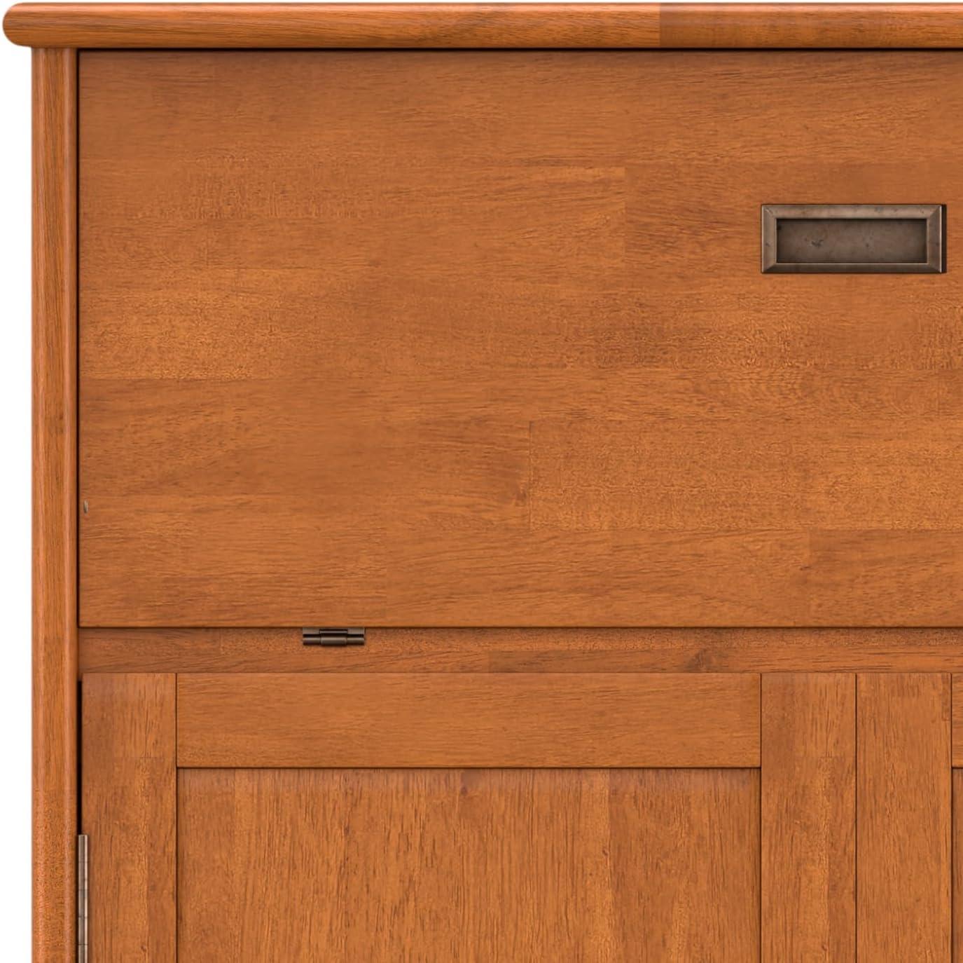 Simpli home Draper SOLID HARDWOOD Mid Century Modern 32 inch Wide Bar Cabinet in Teak Brown