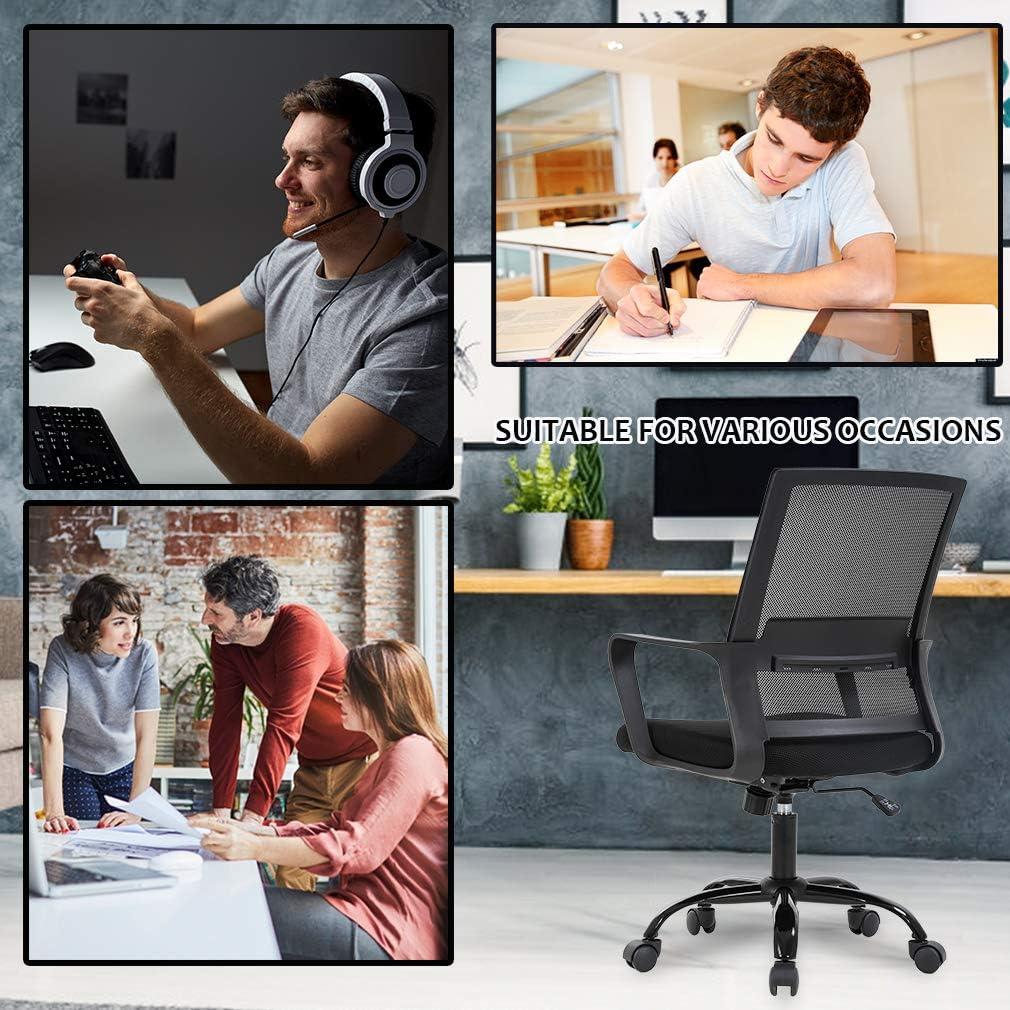 BestMassage Office Chair Mesh Computer Chair Task Chair with Lumbar Support & 360° Swivel Home Office Swivel Chair Modern Desk Chair, Black