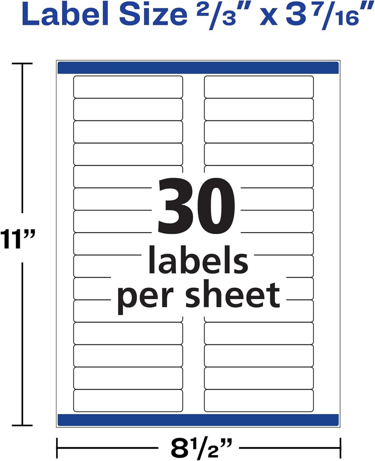 Avery Removable 1/3-Cut File Folder Labels Inkjet/Laser .66 x 3.44 White 750/PK 8066