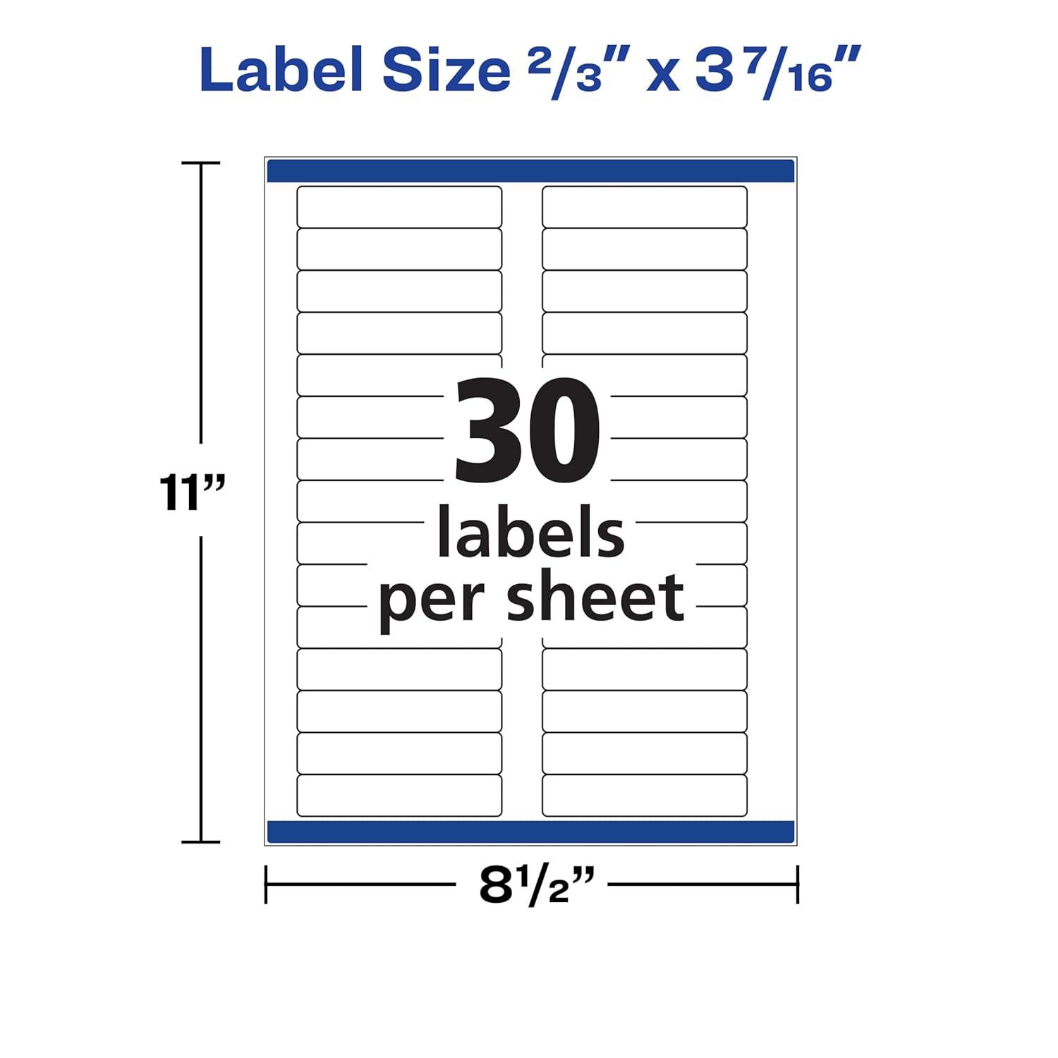Avery Removable 1/3-Cut File Folder Labels Inkjet/Laser .66 x 3.44 White 750/PK 8066