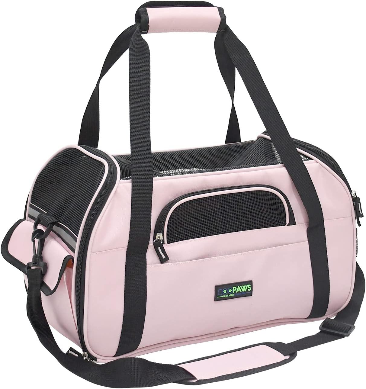 GOOPAWS Soft-Sided Dog & Cat Carrier Bag, Pink, 17''