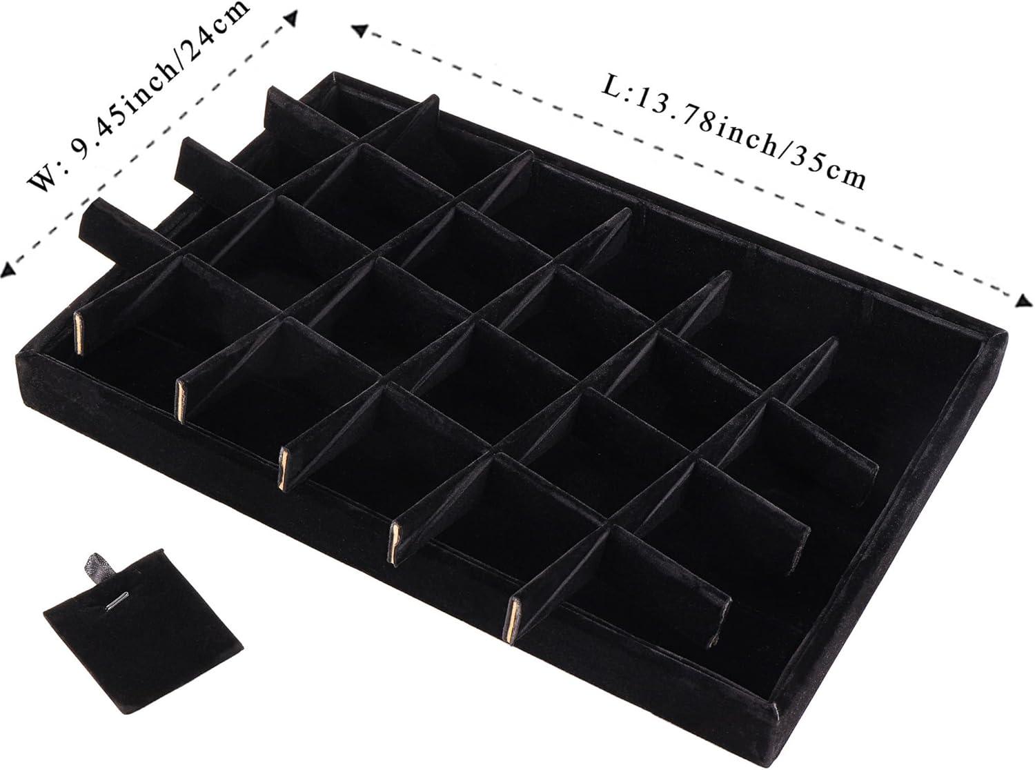 Elegant Beige Linen 24-Compartment Jewelry Tray Organizer