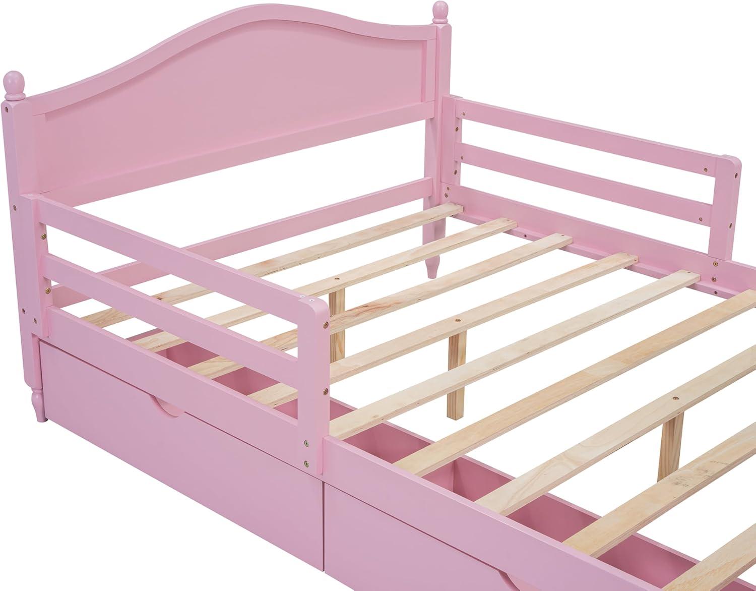Harper & Bright Designs Kids Full Storage Bed Frame with 2 Drawers and Rails, Wood Platform Beds with Headboard and Footboard, Full Size Bed with Slat Support for Boys Girls,No Box Spring Needed,Pink