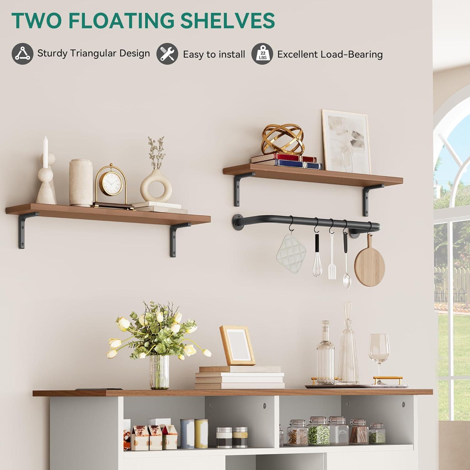 YITAHOME Farmhouse Sideboard Buffet Cabinet with Floating Shelves, 47" Coffee Bar Cabinet with 2 Barn Doors & Power Outlet, Storage Cabinet for Kitchen, Living Room (White)