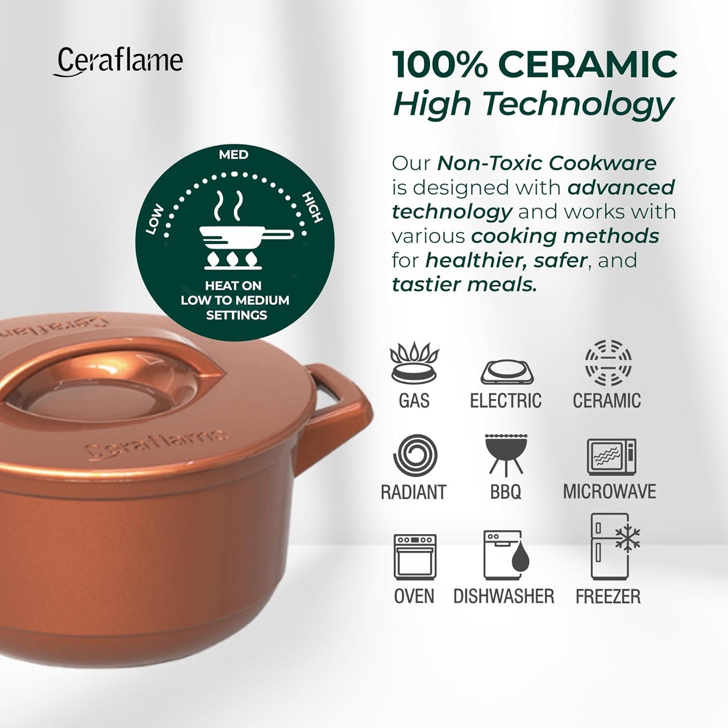CERAFLAME Duo 9 Piece Ceramic Cookware Set - Ceramic Lid