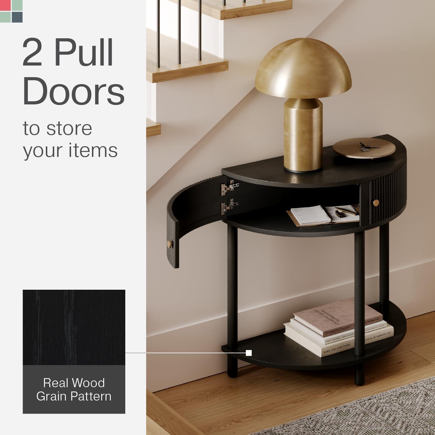 Stead Fluted Half Moon Console Table - Small Entry Table - Living Room Furniture - Modern Home Decor (Natural Oak)