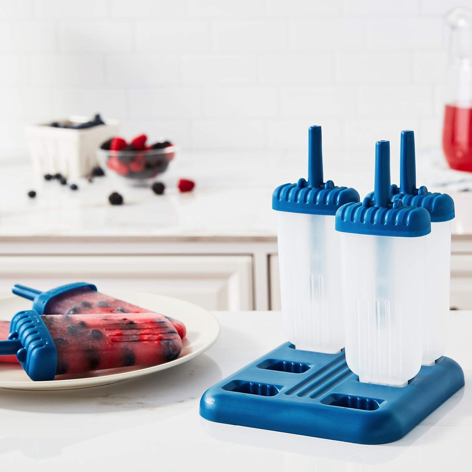 Tovolo Groovy Popsicle Molds (Set of 6) Mess-Free Plastic Ice Pops with Reusable Sticks & Drip-Guard for Freezer