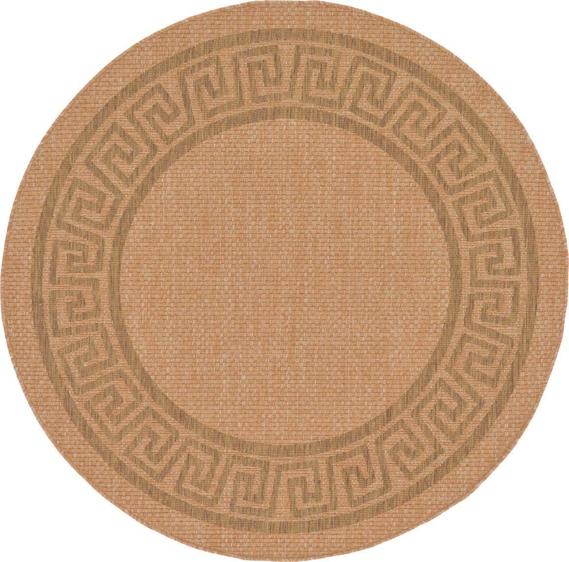 Light Brown Round Synthetic Easy Care Outdoor Rug