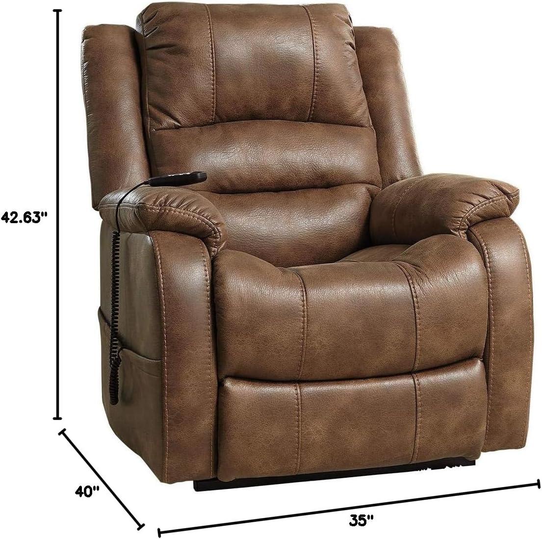 Saddle Brown Faux Leather Power Lift Recliner with Metal Frame