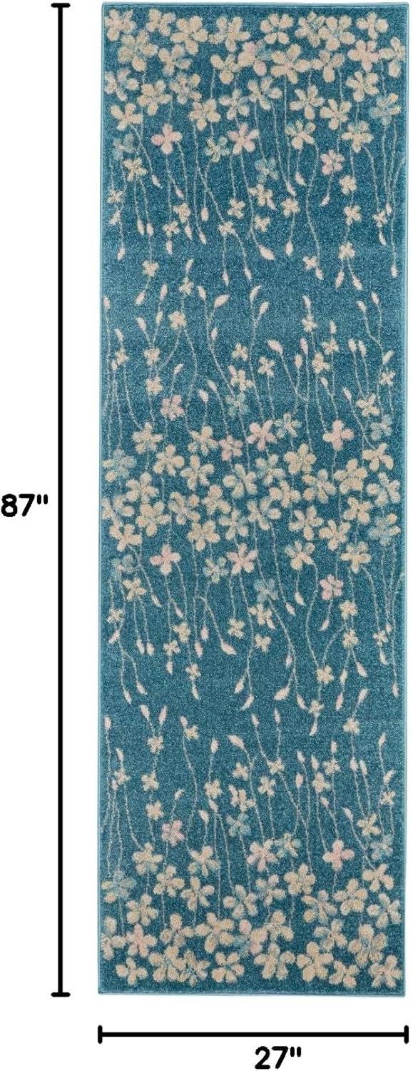 Nourison Tranquil 5'3" X 7'3" (5' x 7') Turquoise Area Rug Bohemian Botanical Vine and Bloom by Nourison