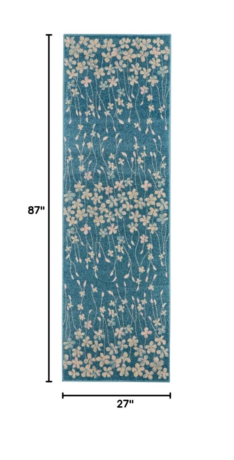 Nourison Tranquil 5'3" X 7'3" (5' x 7') Turquoise Area Rug Bohemian Botanical Vine and Bloom by Nourison
