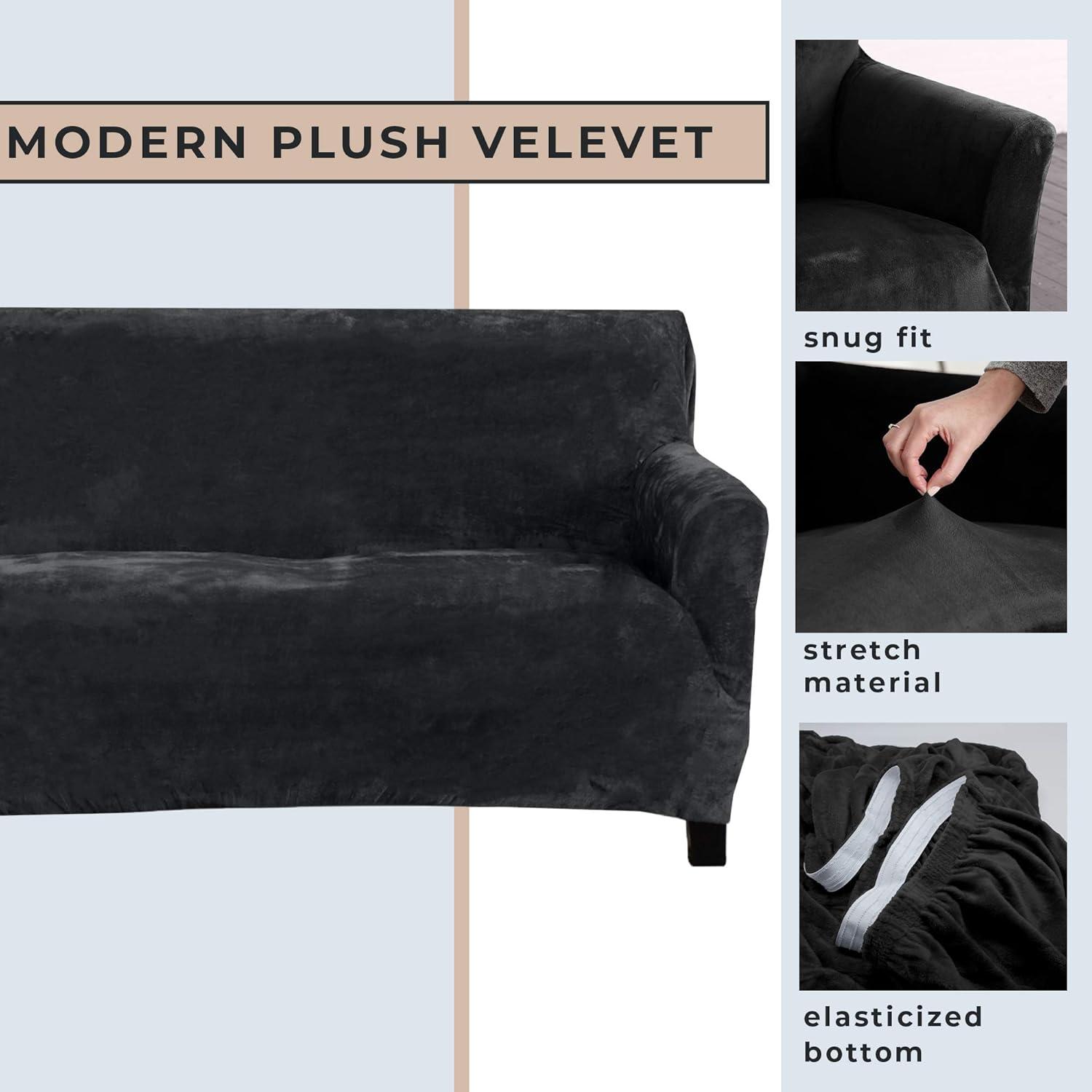 Great Bay Home Stretch Velvet-Plush Washable Sofa Slipcover (Sofa XL, Wild Dove Grey)