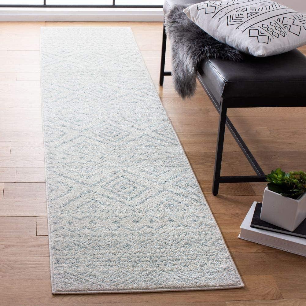 Ivory and Light Grey Geometric Synthetic Runner Rug, 2' x 9'