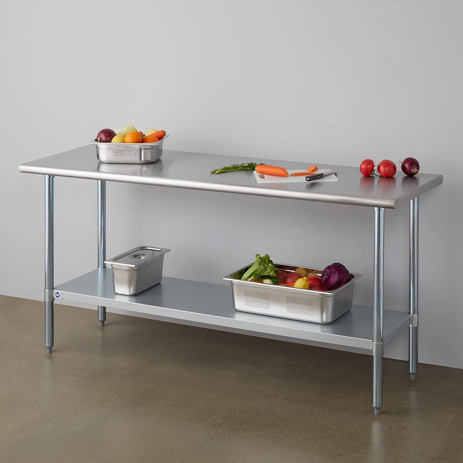 Rockpoint 72" Stainless Steel Prep Table with Adjustable Shelf