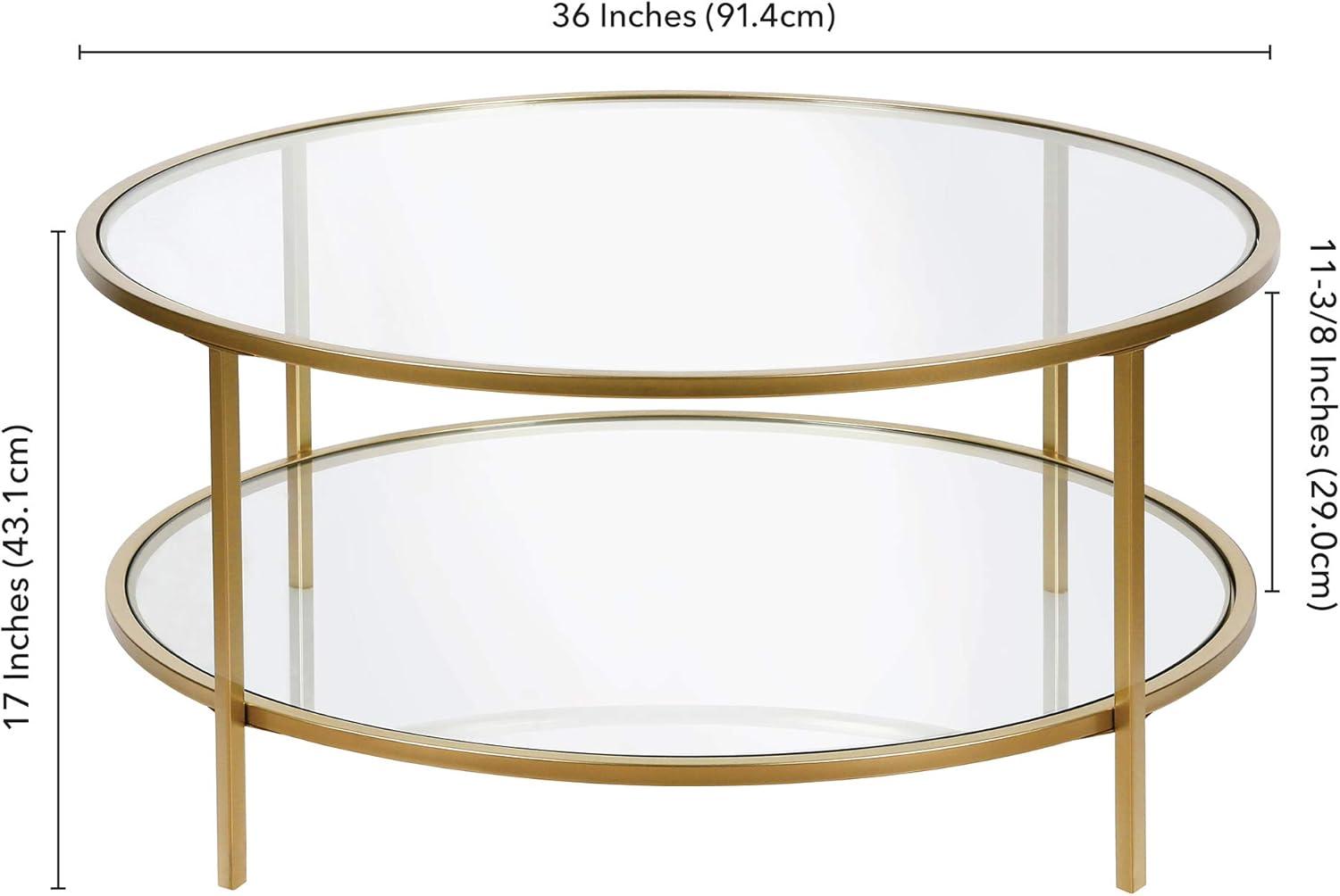 Round Metal Base Coffee Table in Brass with Glass Top - Henn&Hart