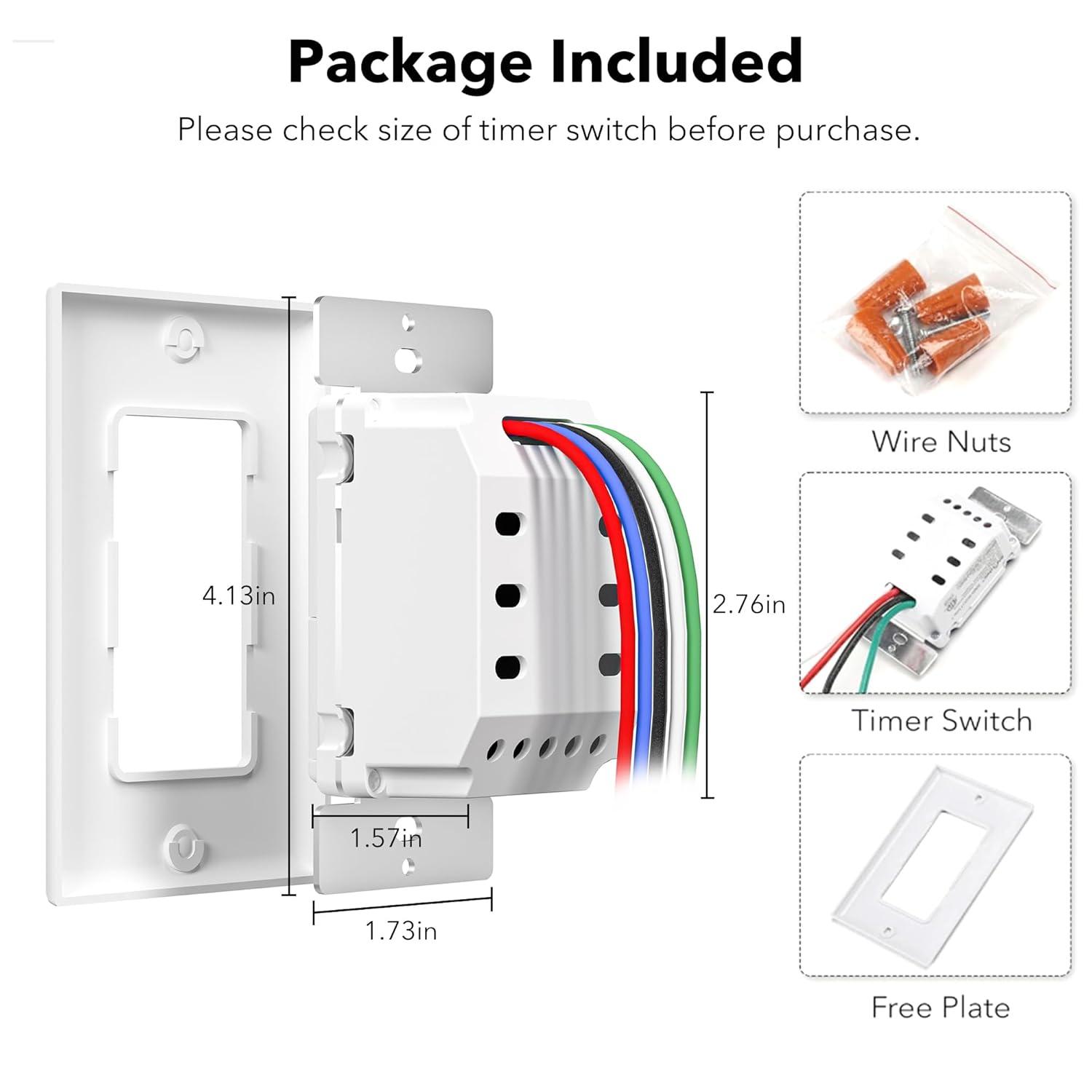 BN-LINK 7 Day Programmable In-Wall Timer Switch for Lights, fans and Motors, Single Pole and 3 Way (Compatible with SPDT) Both Use, Neutral Wire Required, White (No Backlight)