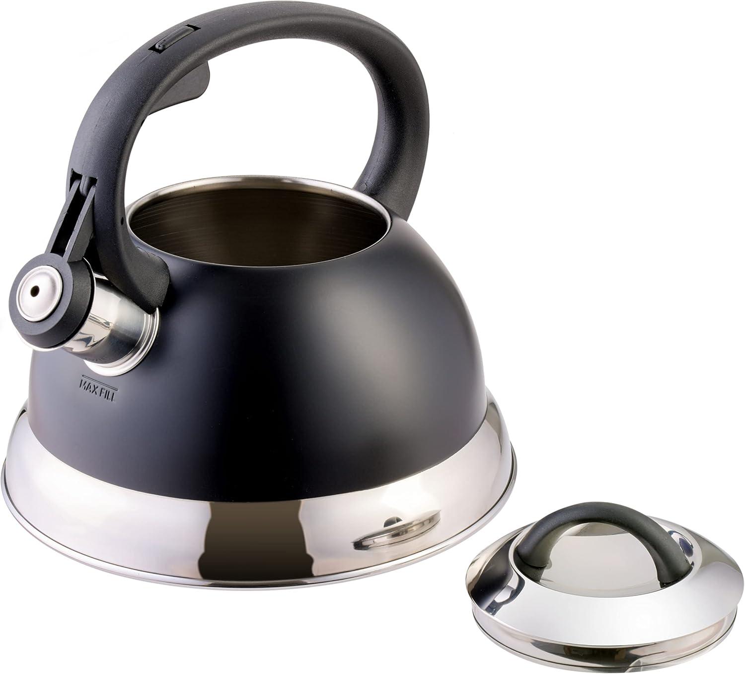 Mr. Coffee Flintshire 1.75 Quart Whistling Stovetop Tea Kettle in Black