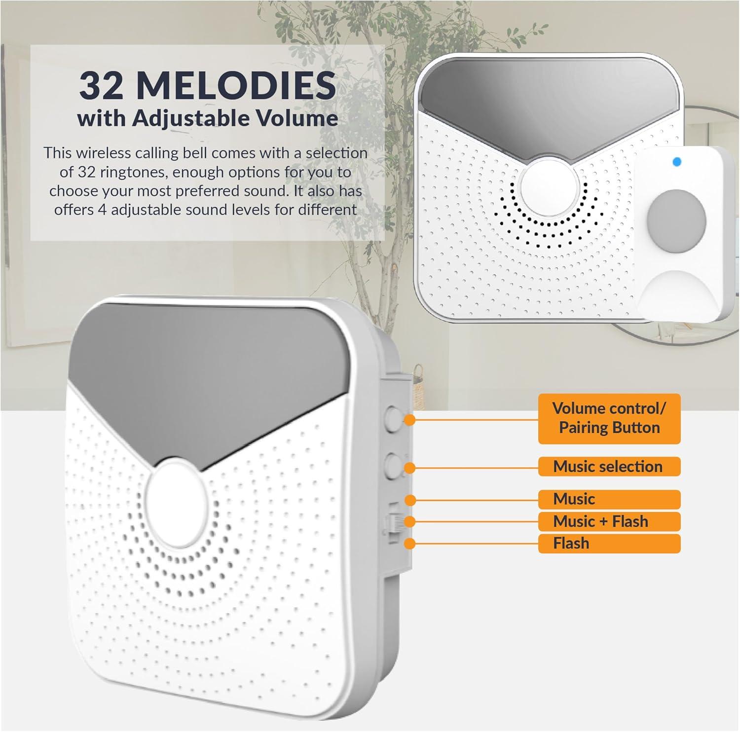 Newhouse Hardware Battery-Operated Wireless Chime with Flashing LED Light for Hearing Impaired