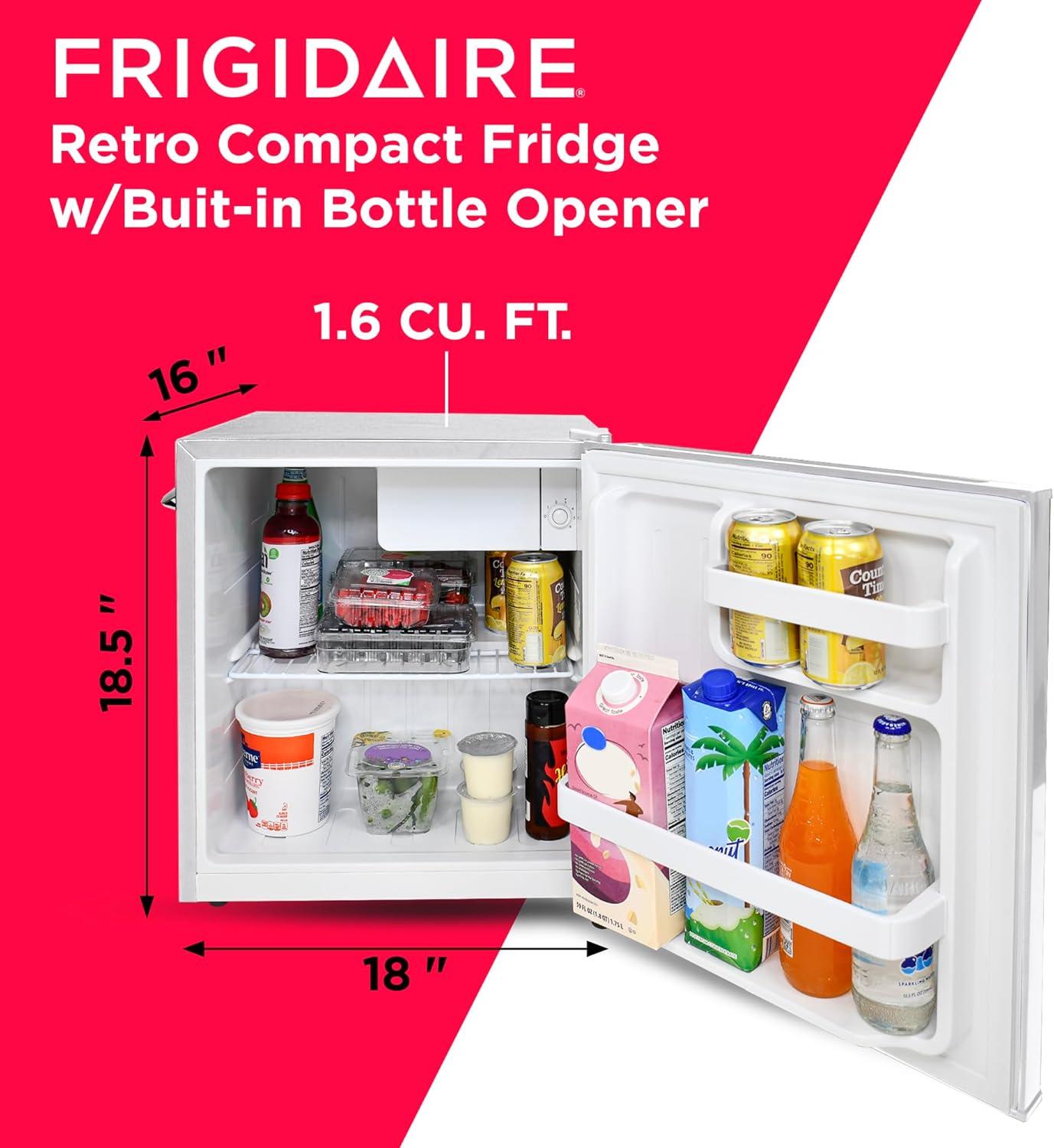 Frigidaire 1.6 cu ft Retro Fridge With Side Bottle Opener Moonbeam: Compact Dorm & Skincare Refrigerator-Freezer, Manual Defrost