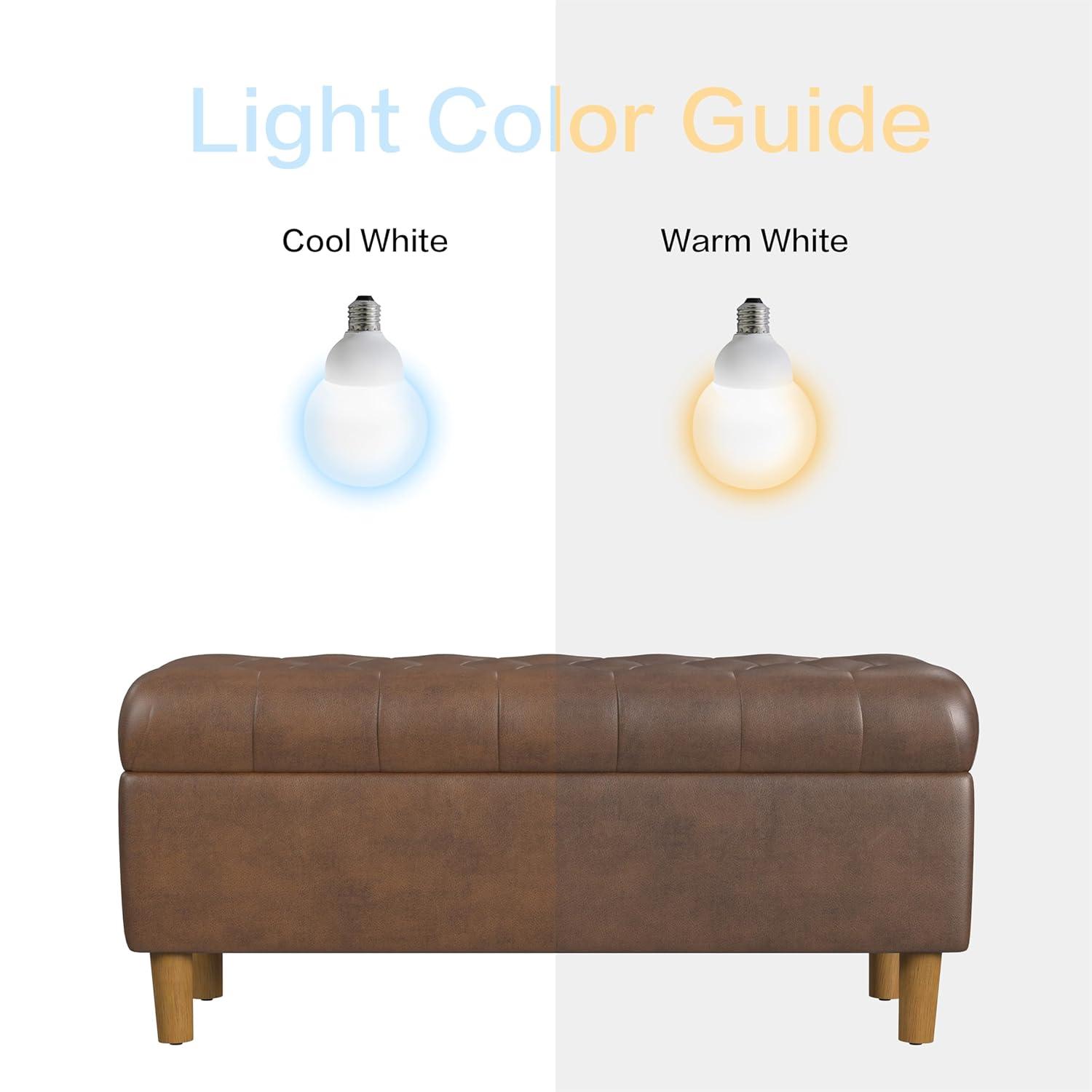 Button Tufted Storage Bench with Cone Wood Legs Faux Leather Brown - HomePop: Hinged Lid, Easy Access