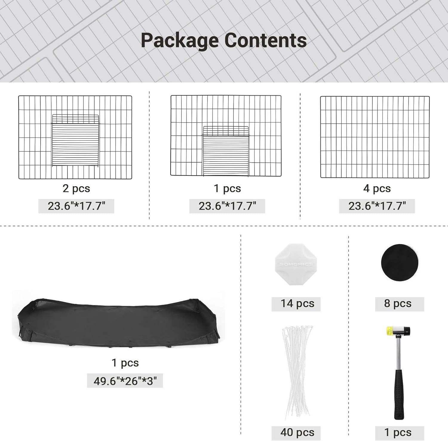 SONGMICS Guinea Pig Cages, Metal Grid Small Animal Playpen with Waterproof Liner, for Rabbits, Ferrets, Hedgehogs, 48.4 x 24.8 x 18.1 Inches, Black