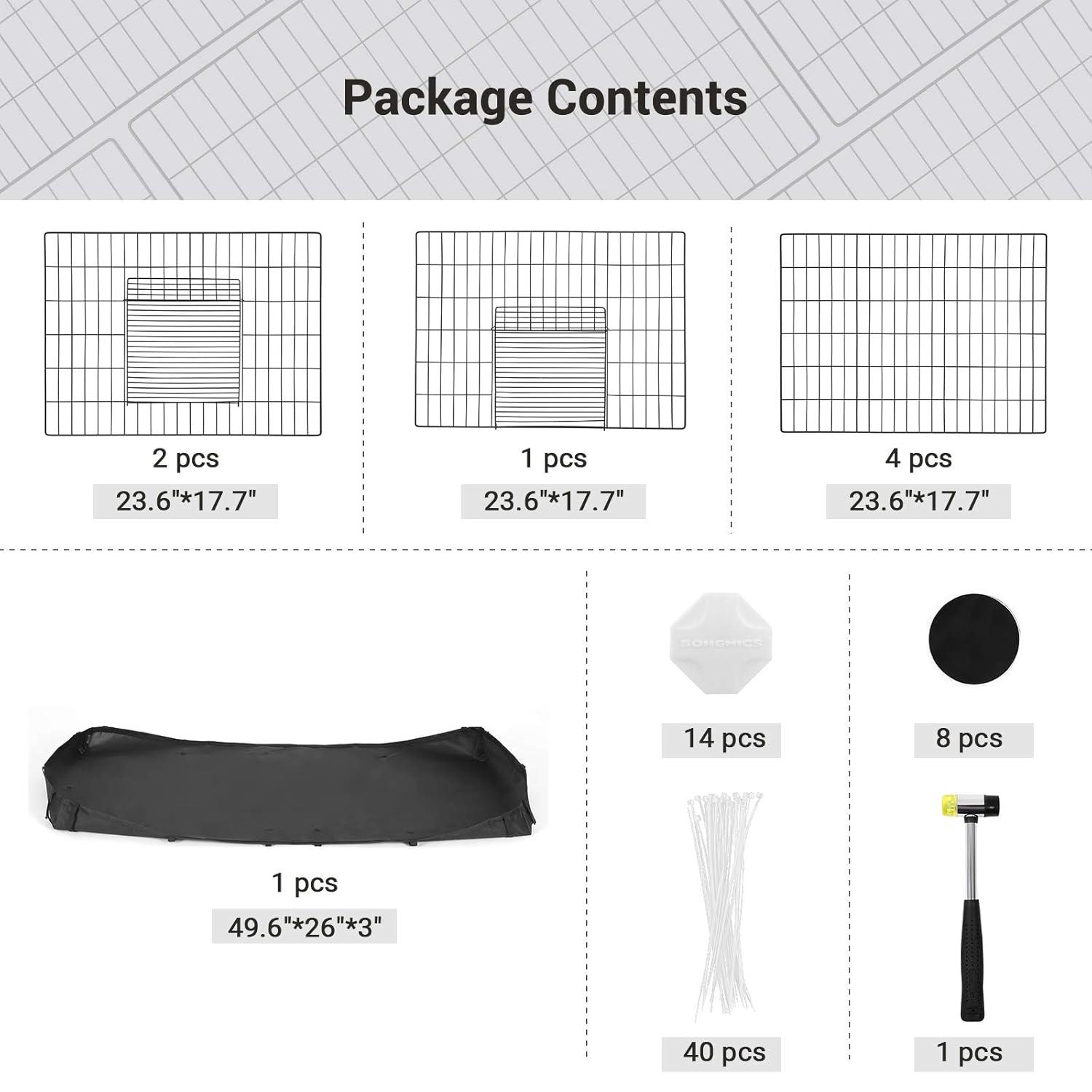 SONGMICS Guinea Pig Cages, Metal Grid Small Animal Playpen with Waterproof Liner, for Rabbits, Ferrets, Hedgehogs, 48.4 x 24.8 x 18.1 Inches, Black