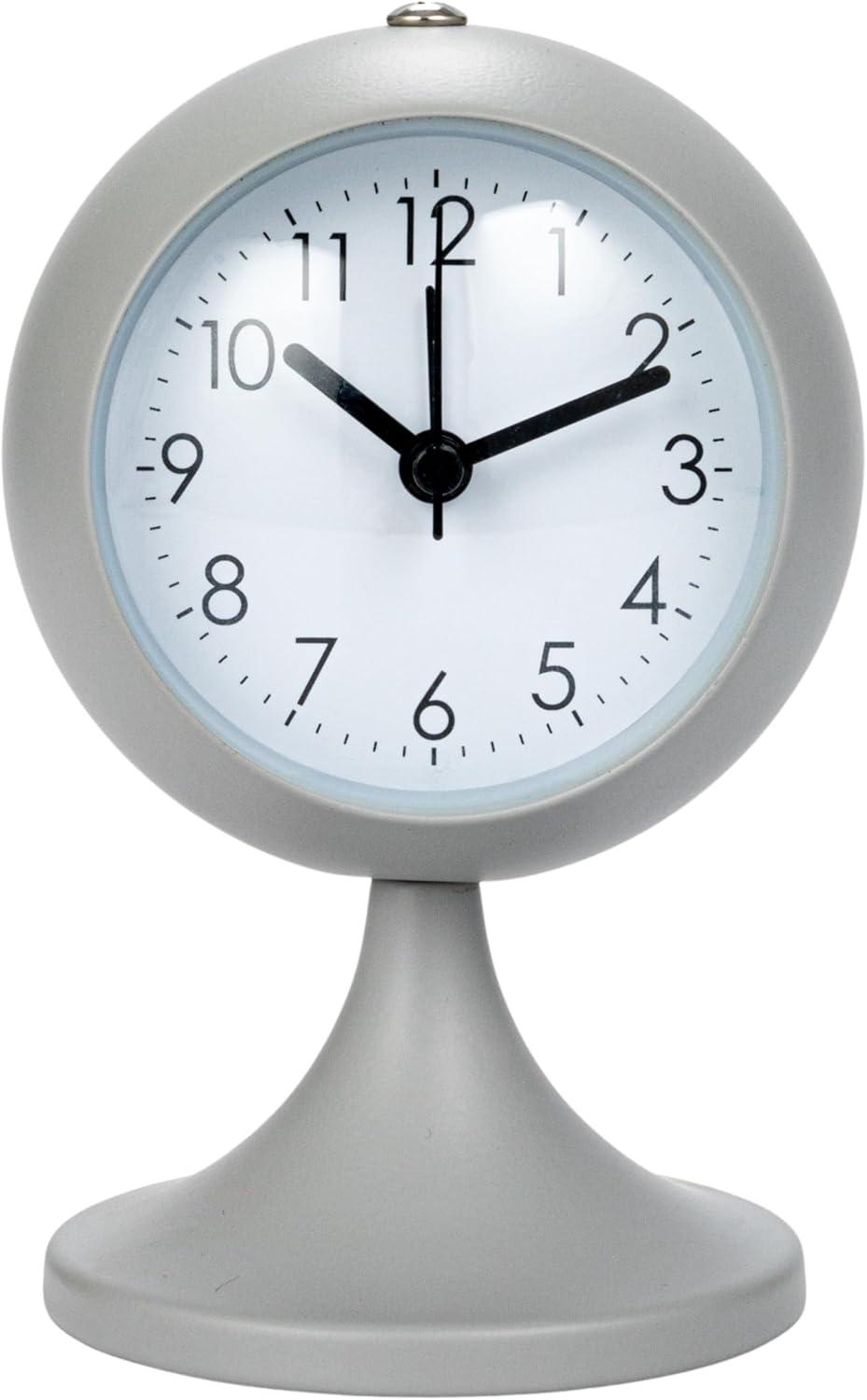 Creative Co-Op Round Metal Table Clock with Alarm, White