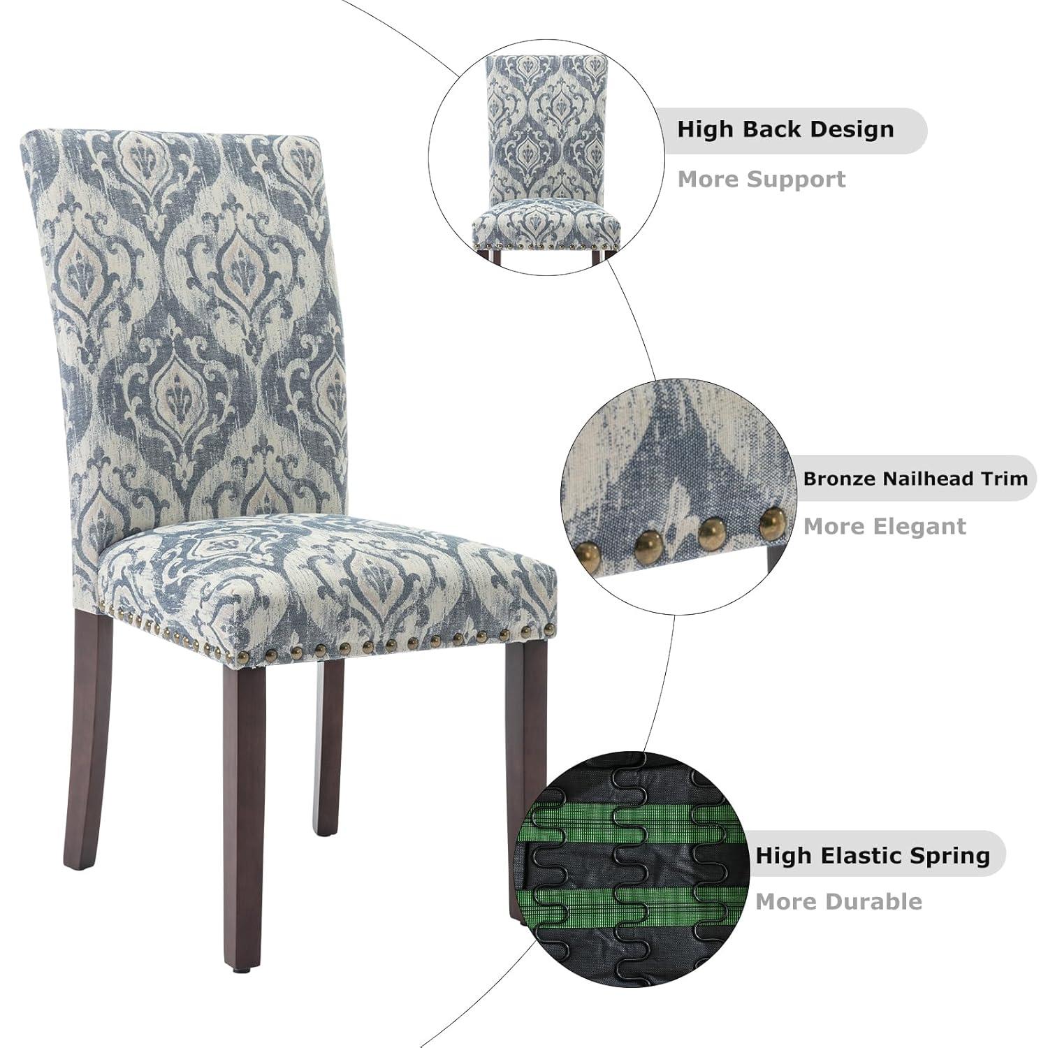 COLAMY Upholstered Parsons Dining Chairs Set of 4, Fabric Dining Room Kitchen Side Chair with Nailhead Trim and Wood Legs - Dark Grey