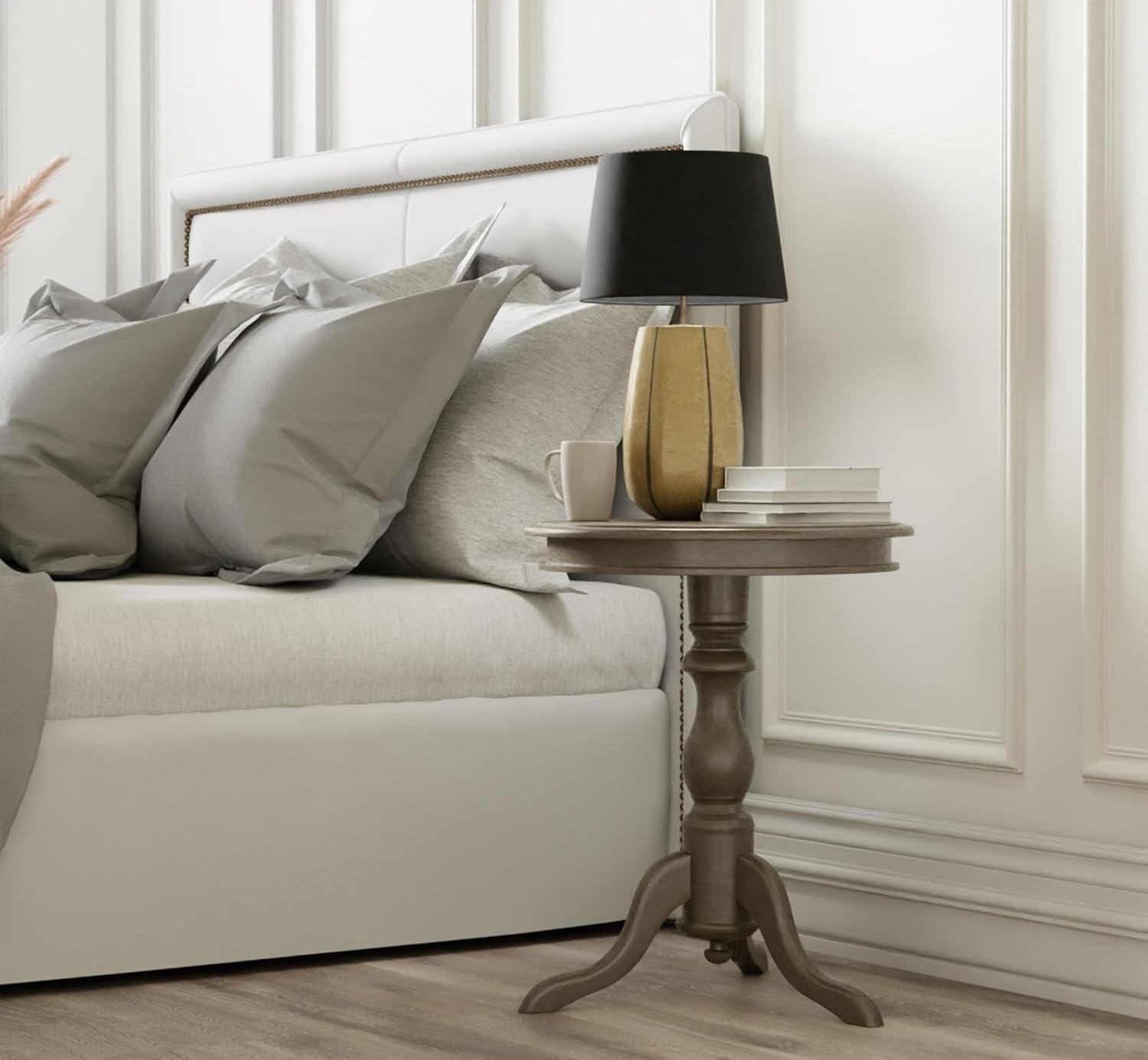 Carolina Living Paloma Accent Table - Weathered Gray and Table: Solid Wood, Round Pedestal Base, 25.25" Height